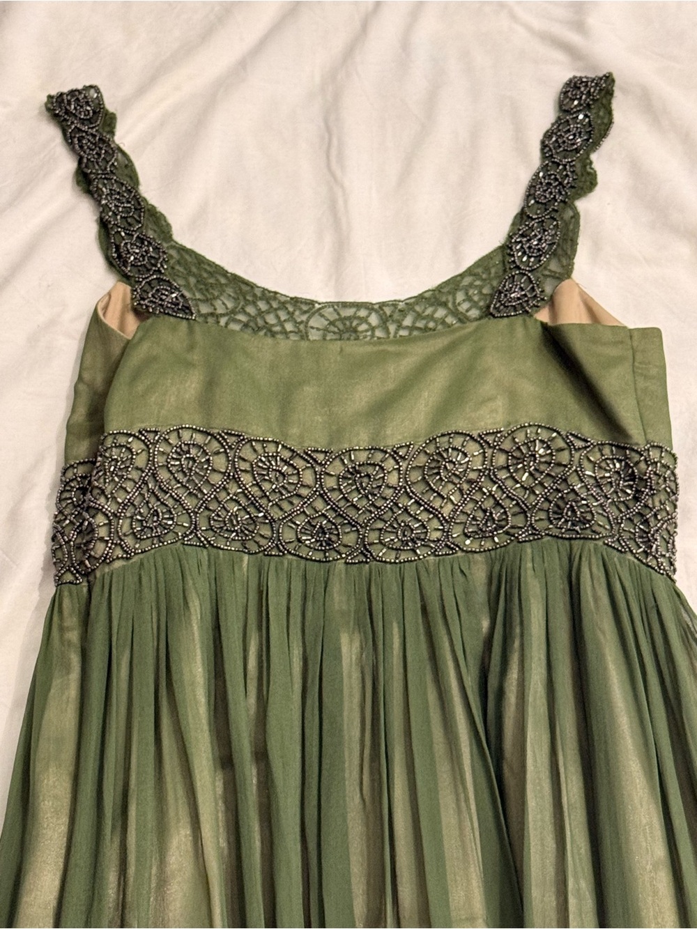 Adrianna Papell Olive Green Embellished Dress NWOT Sz 4 - Picture 8 of 12